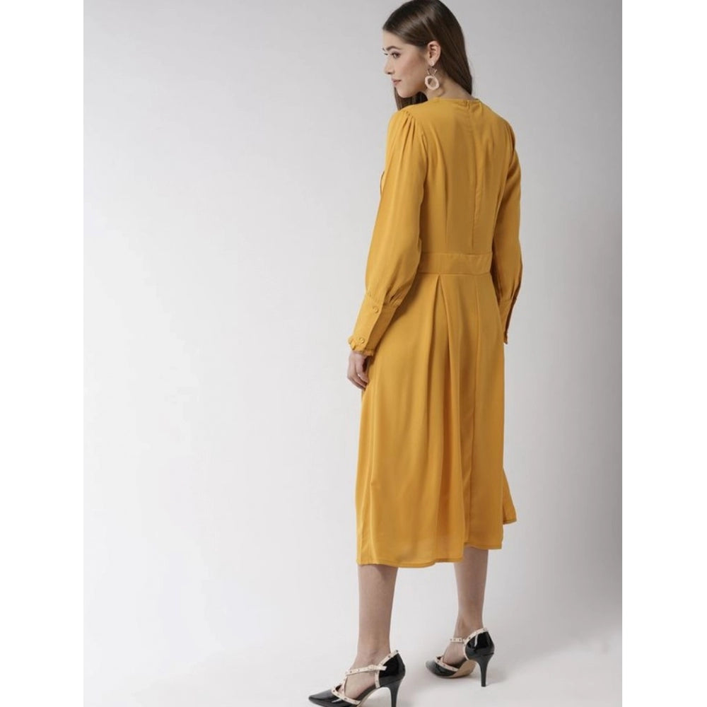 Women's Pintuck Long Sleeves Below Knee Dress — Yellow
