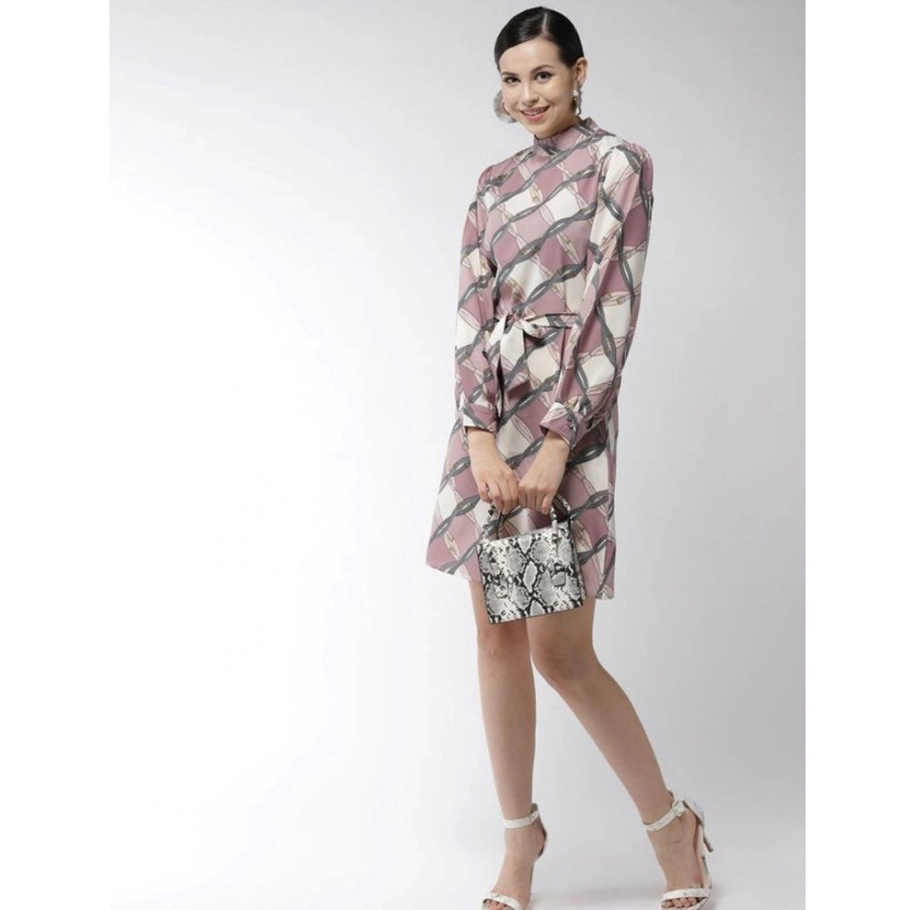 Women's Checkered Long Sleeves Above Knee Dress · 93_L