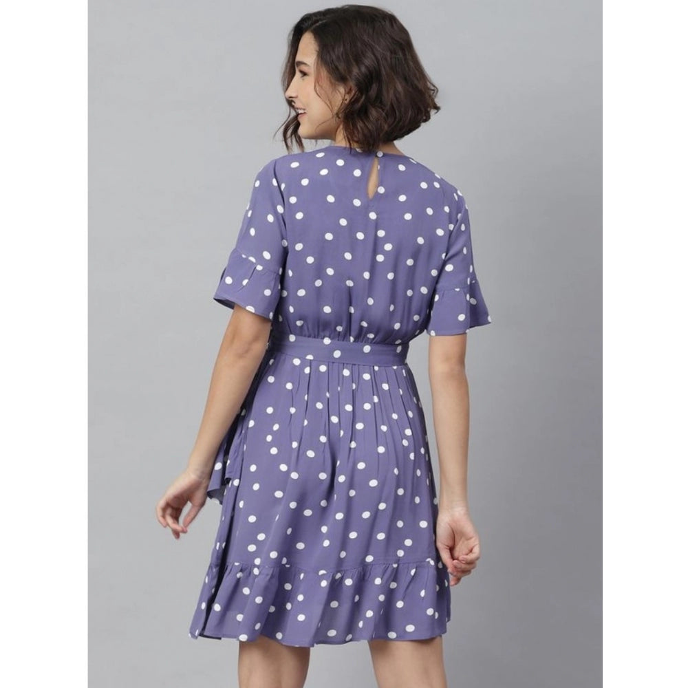 Women's Polka Bell Sleeve Above Knee Dress — Lavender