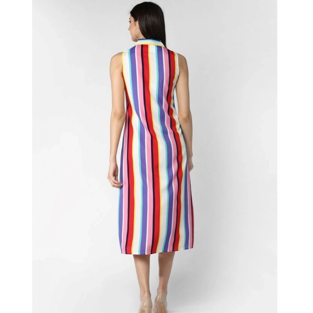 Women's Striped Sleeveless Calf-Length Dress