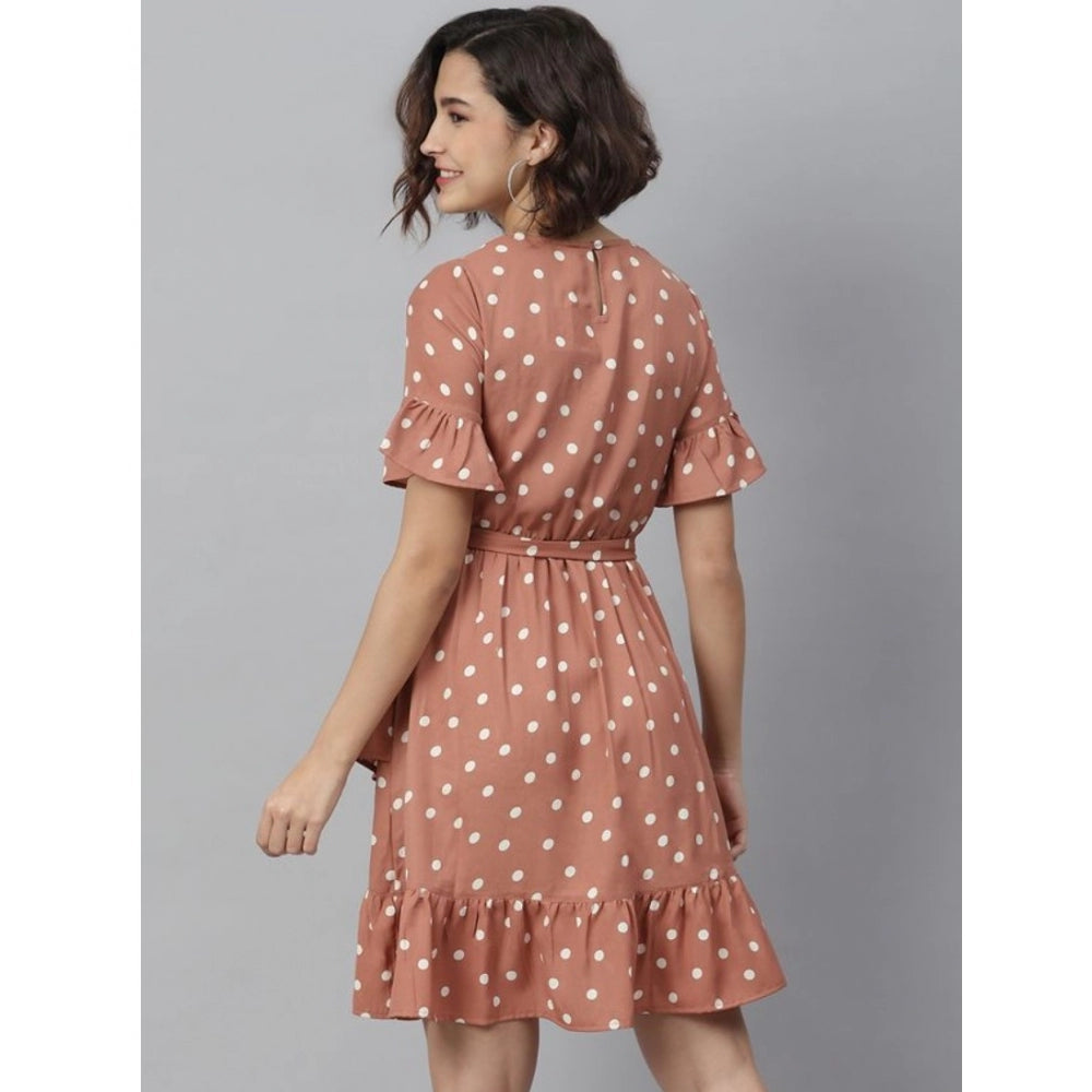 Women's Polka Bell Sleeve Above Knee Dress — Brown