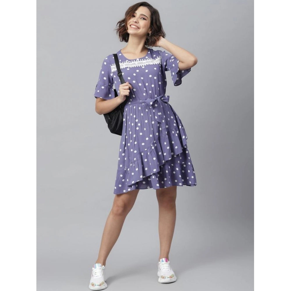 Women's Polka Bell Sleeve Above Knee Dress — Lavender