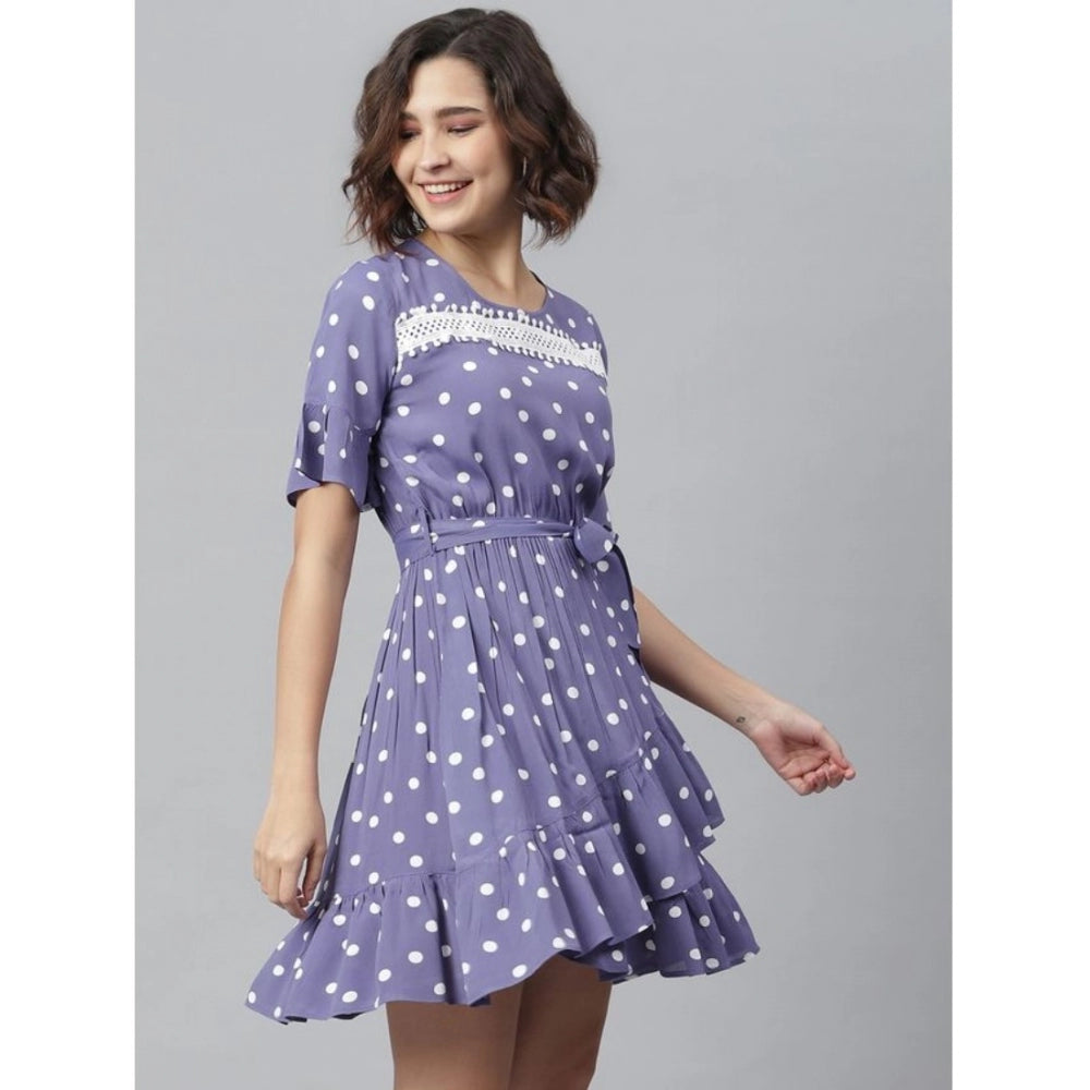 Women's Polka Bell Sleeve Above Knee Dress — Lavender
