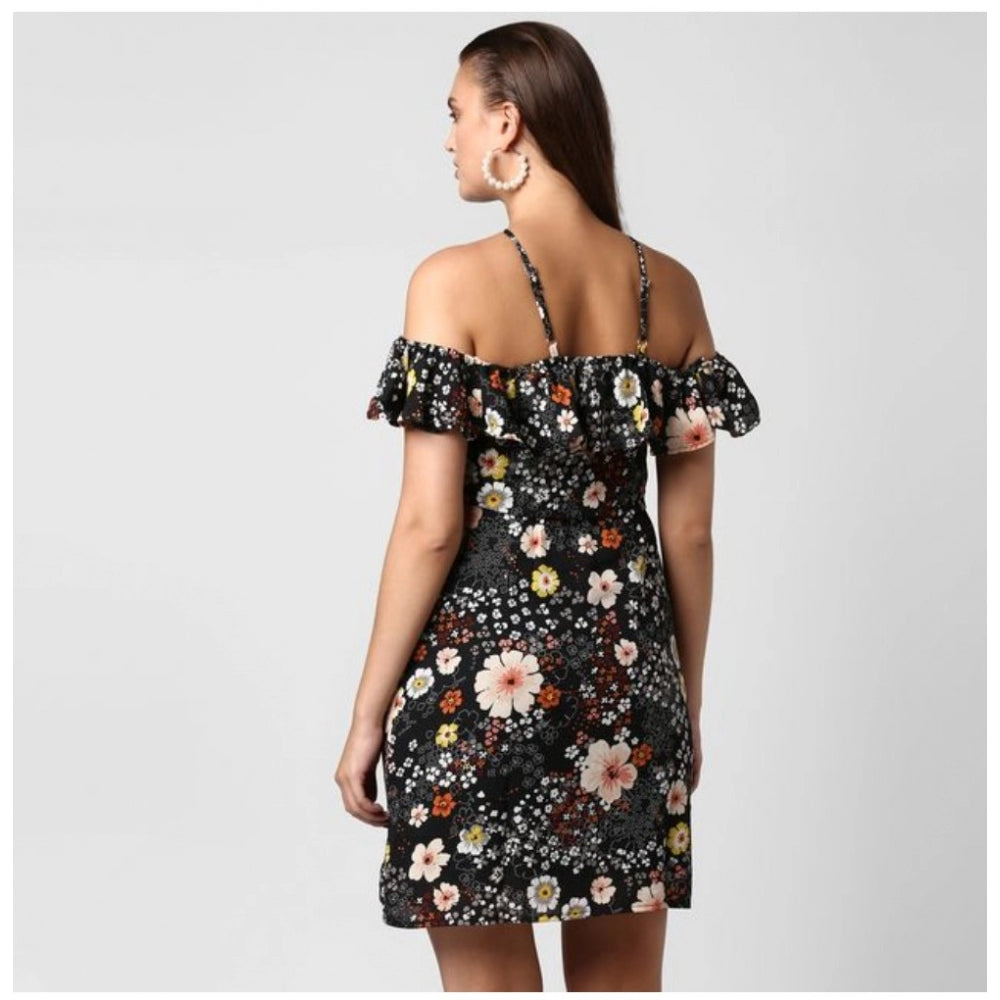 Women's Floral Cold Shoulder Above Knee Dress — Black