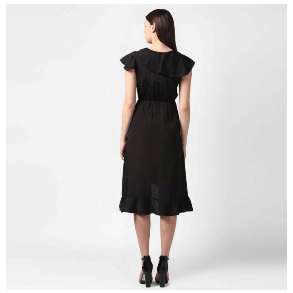 Women's Ruffled Cap Sleeve Knee-Length Dress — Black