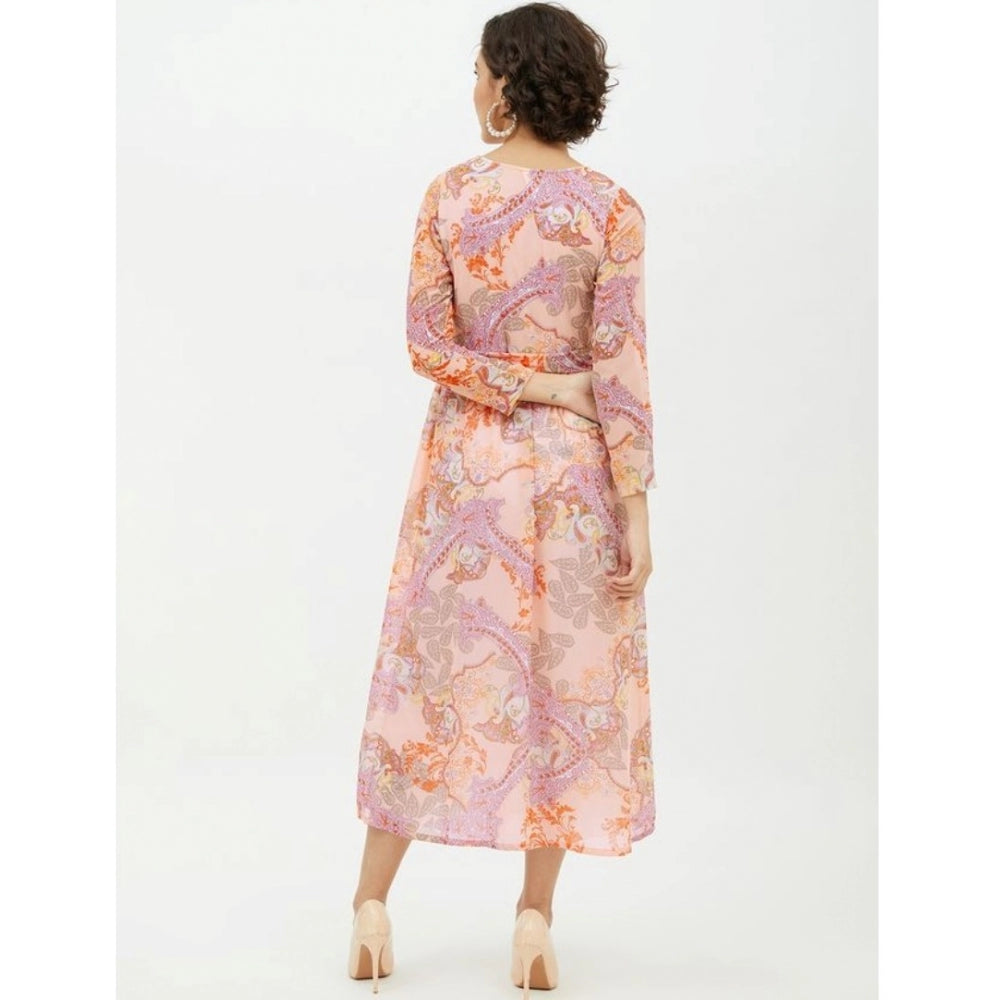 Women's Printed Long Sleeves Calf-Length Dress