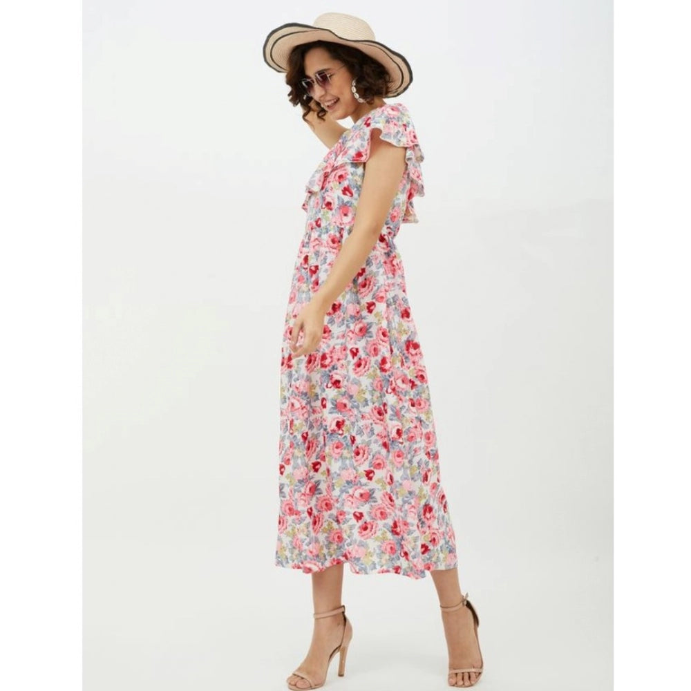 Women's Floral One Shoulder Calf-Length Dress