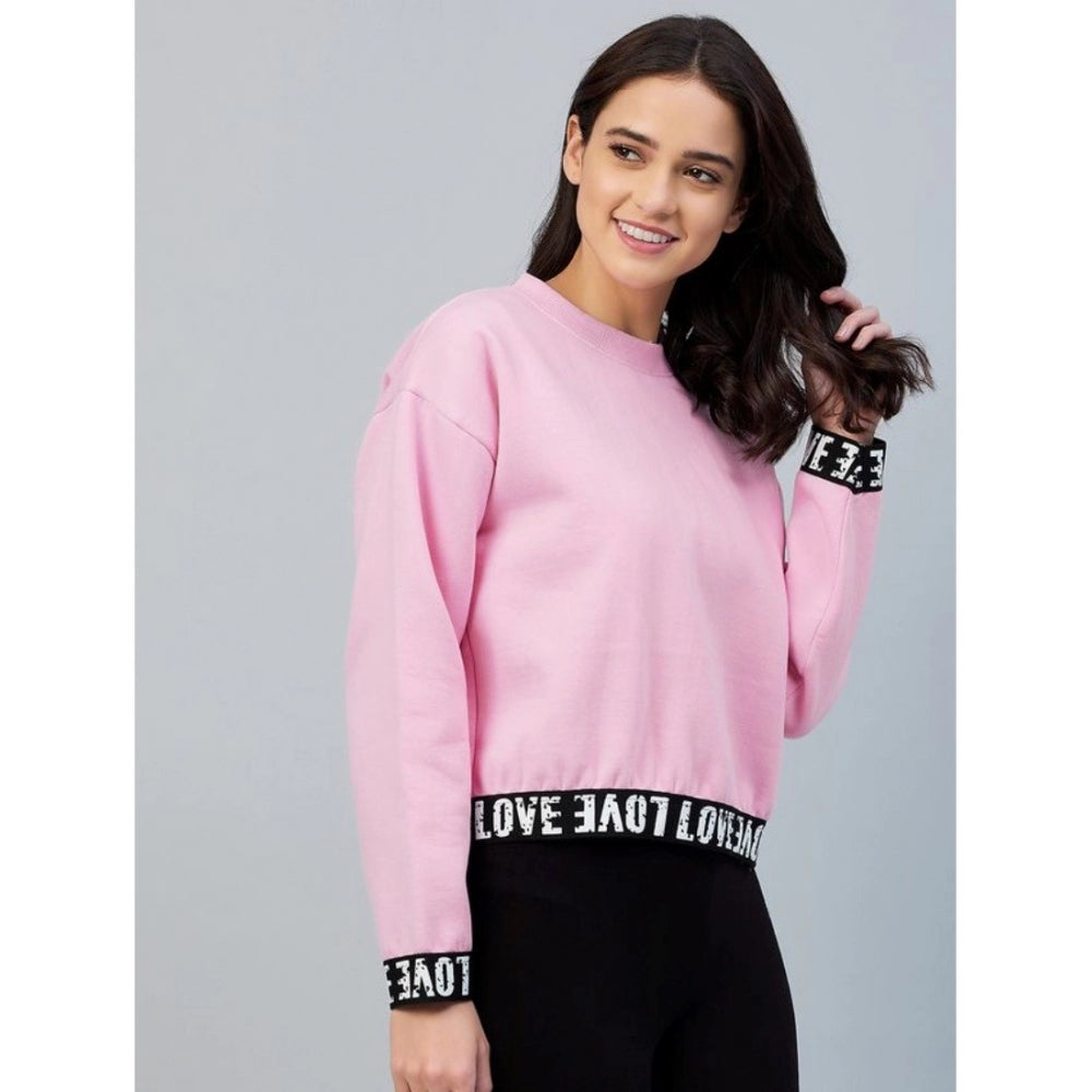 Women's Fleece Solid Long Sleeves Sweatshirt — Pink