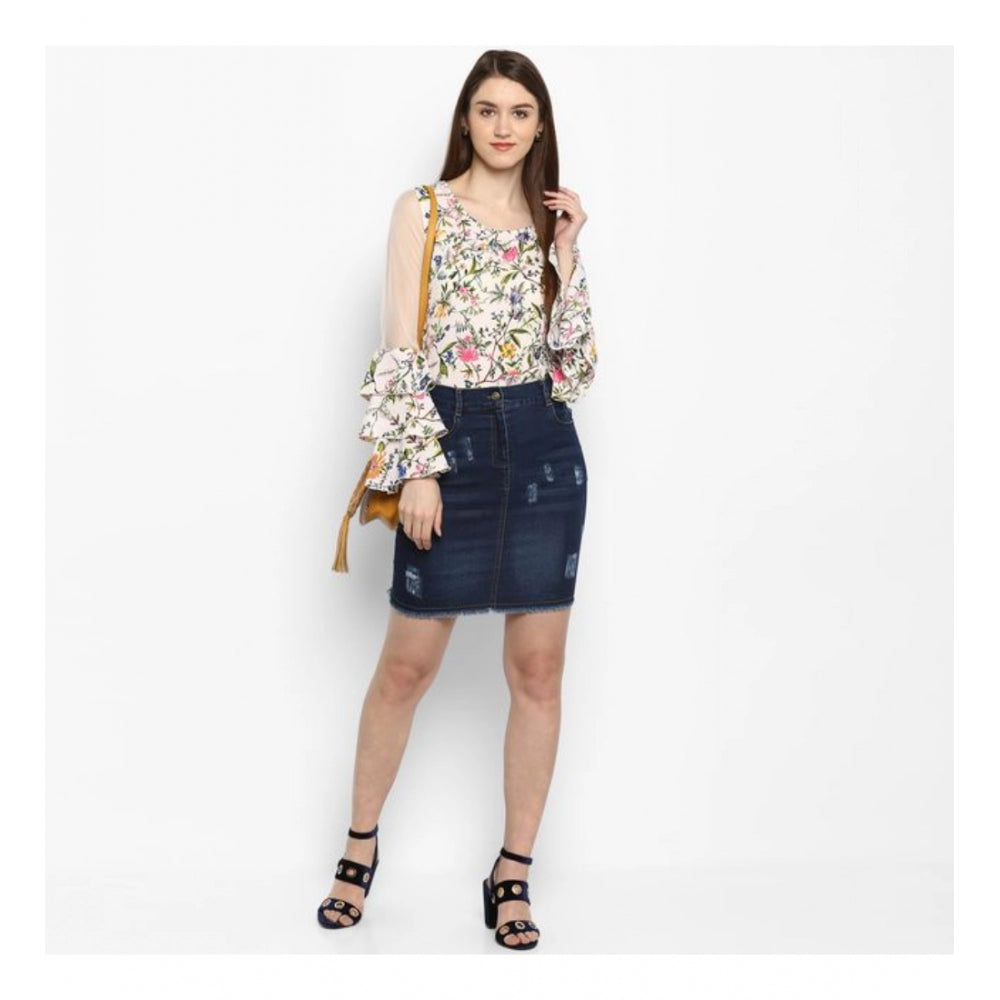 Women's Denim Distressed Buttoned Skirt — Blue