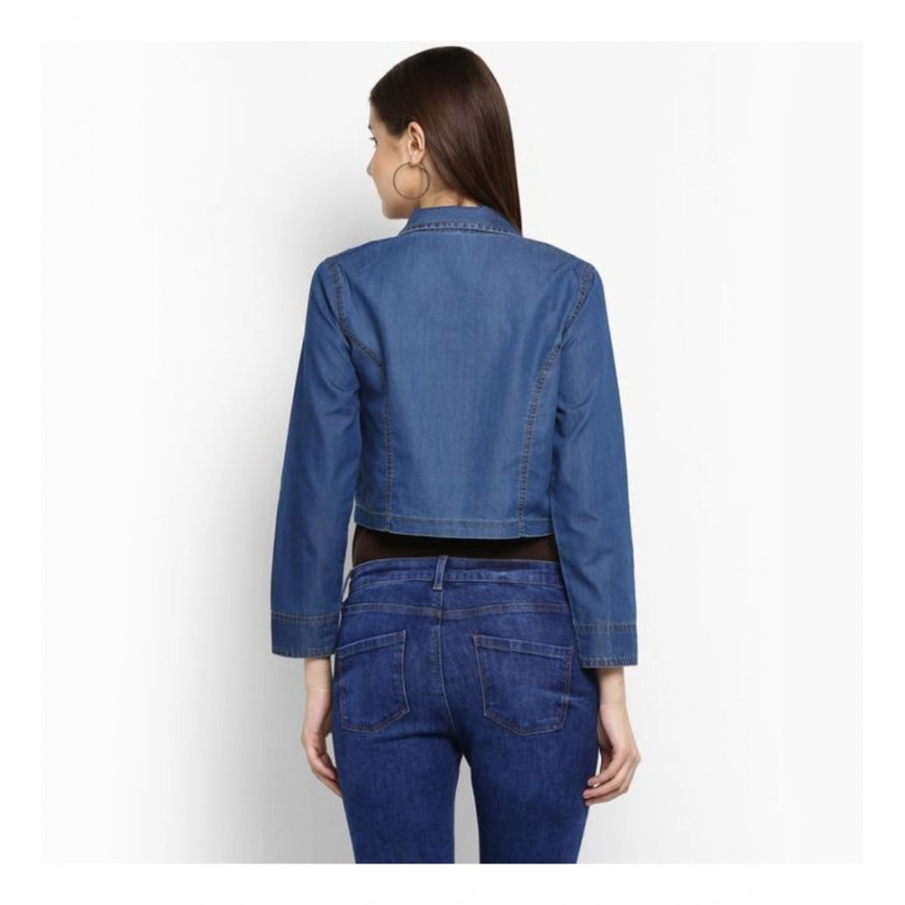 Women's Denim Pleated 3-4th Sleeves Shrug — Blue