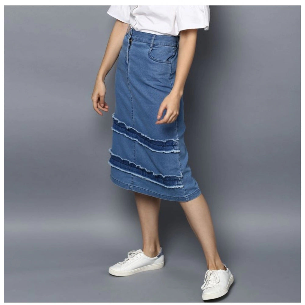 Women's Denim Washed Buttoned Skirt — Blue · 78_L