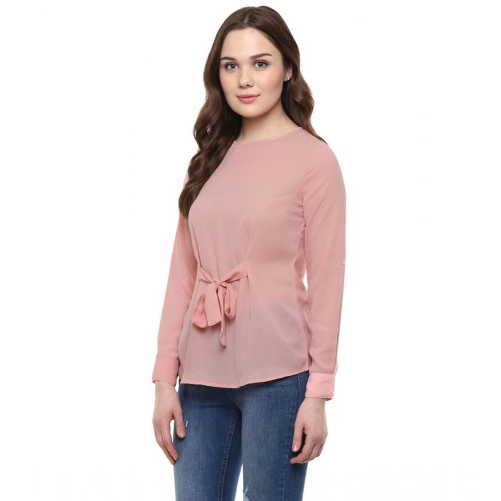 Women's Solid Long Sleeves Regular Top — Pink