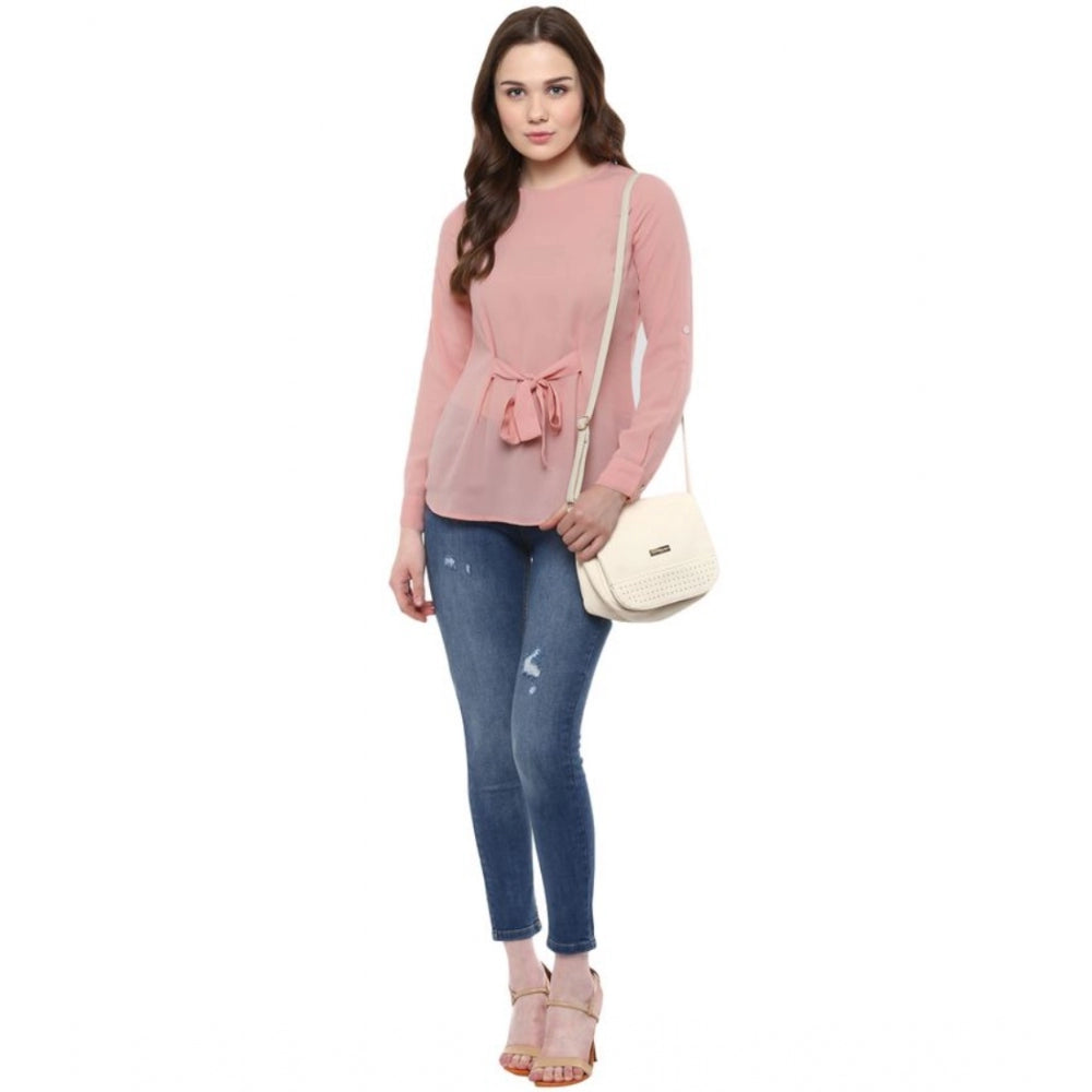 Women's Solid Long Sleeves Regular Top — Pink