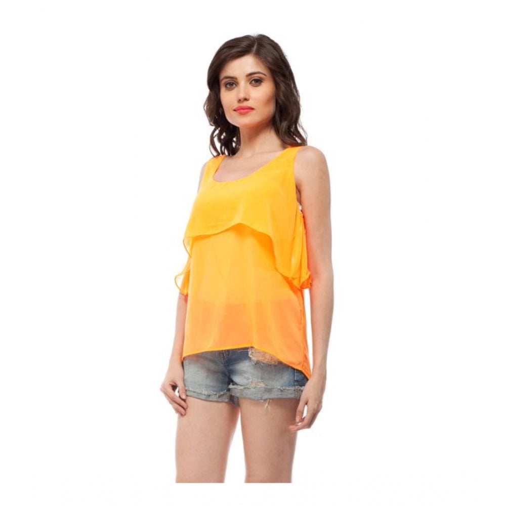 Women's Solid Sleeveless Regular Top — Orange