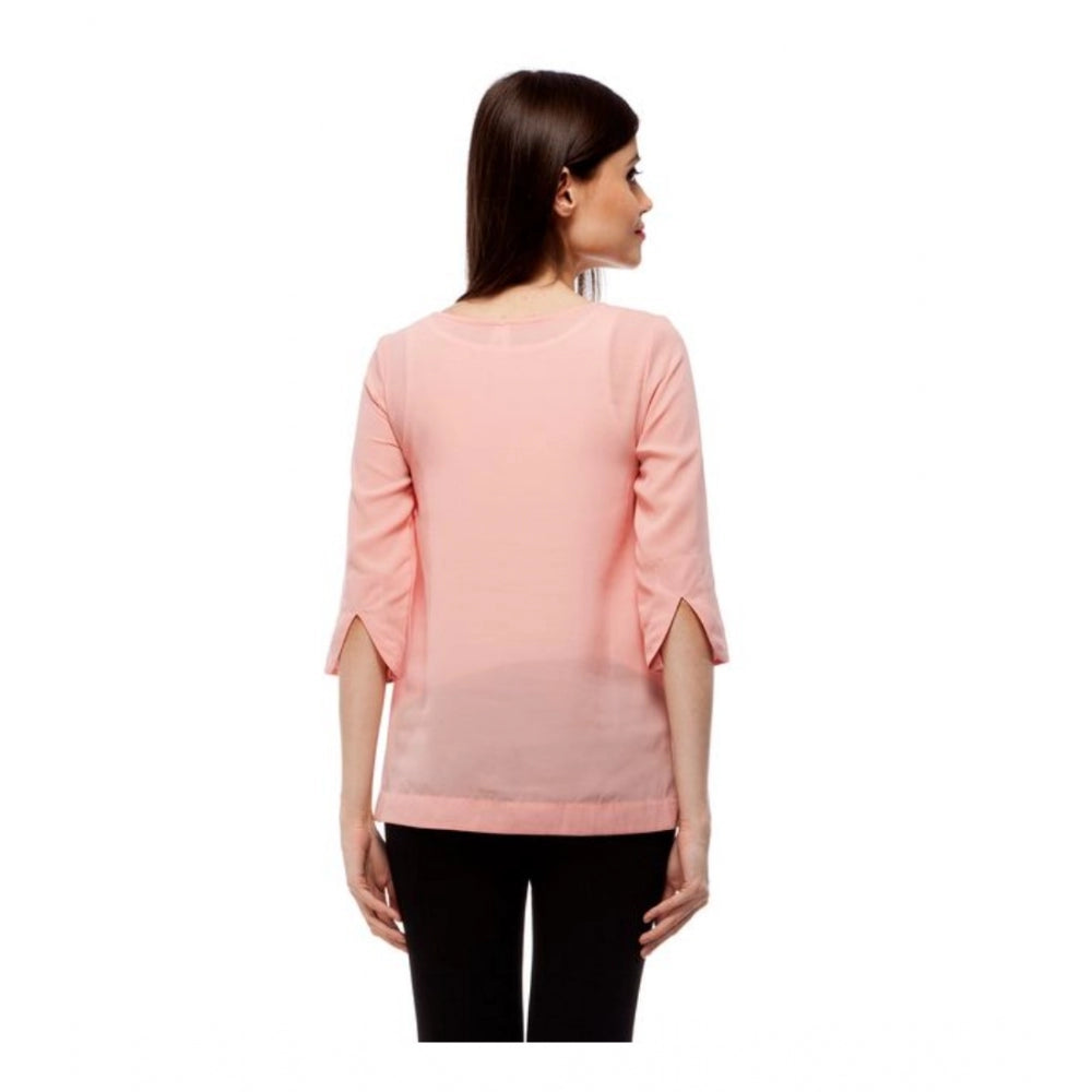 Women's Solid 3-4th Sleeves Regular Top — Peach