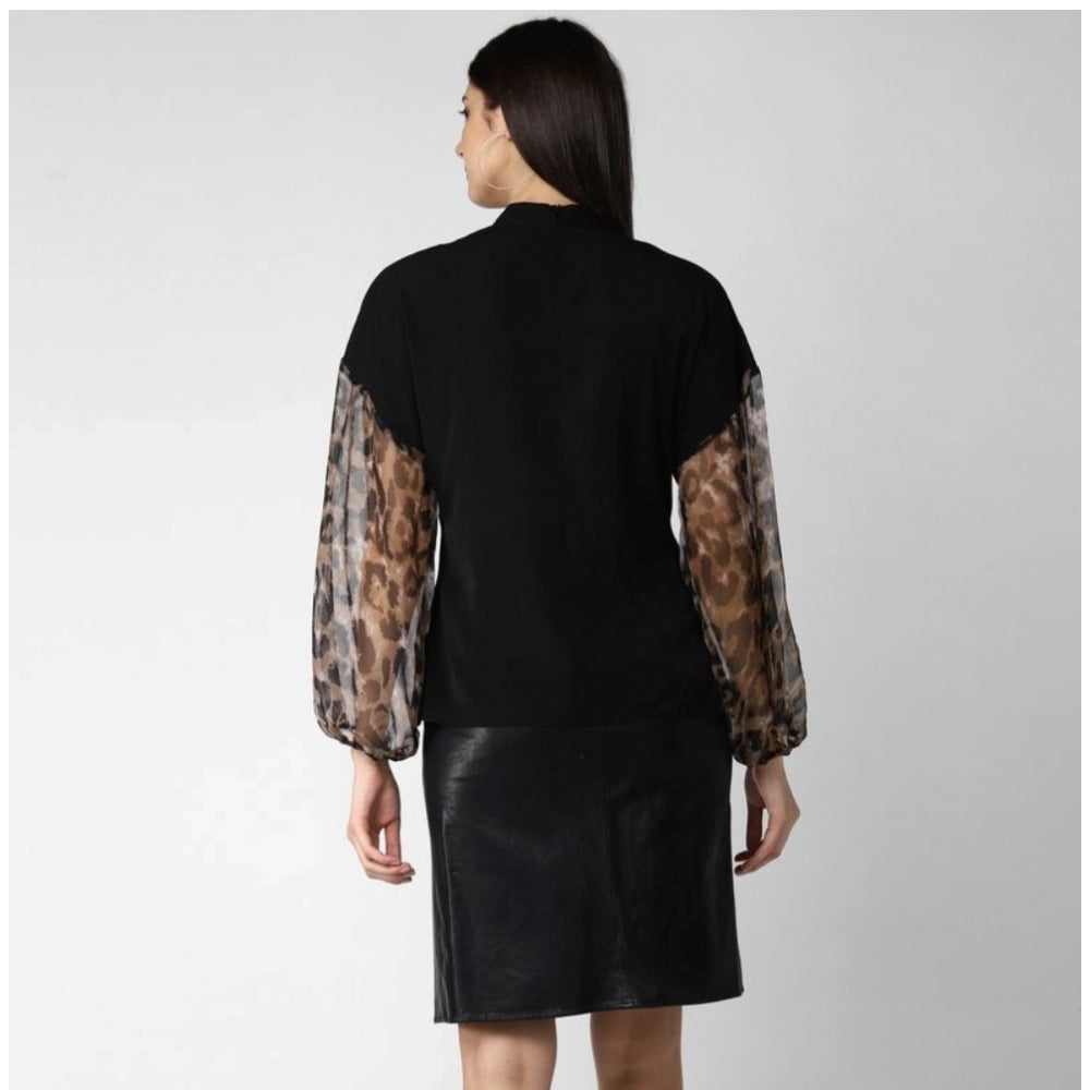 Women's Animal Print Long Sleeves Top — Black