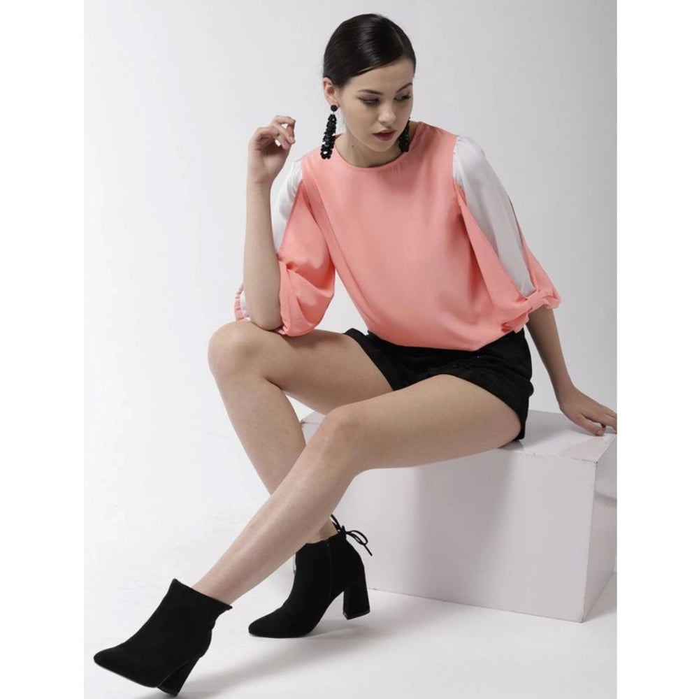 Women's Colour Block Slit Sleeve Top — Pink