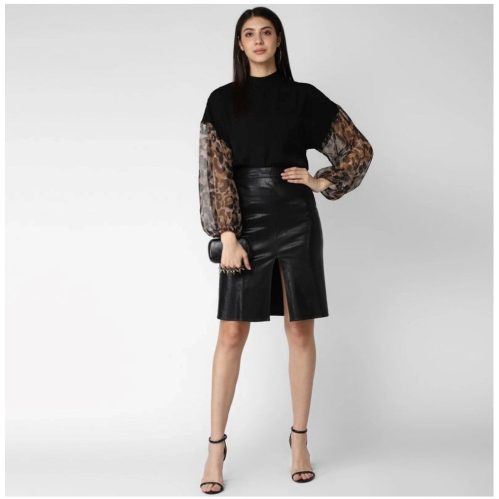 Women's Animal Print Long Sleeves Top — Black
