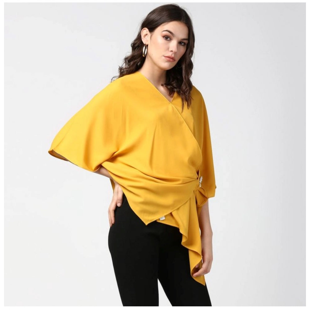 Women's Solid Cape Sleeve Top — Yellow