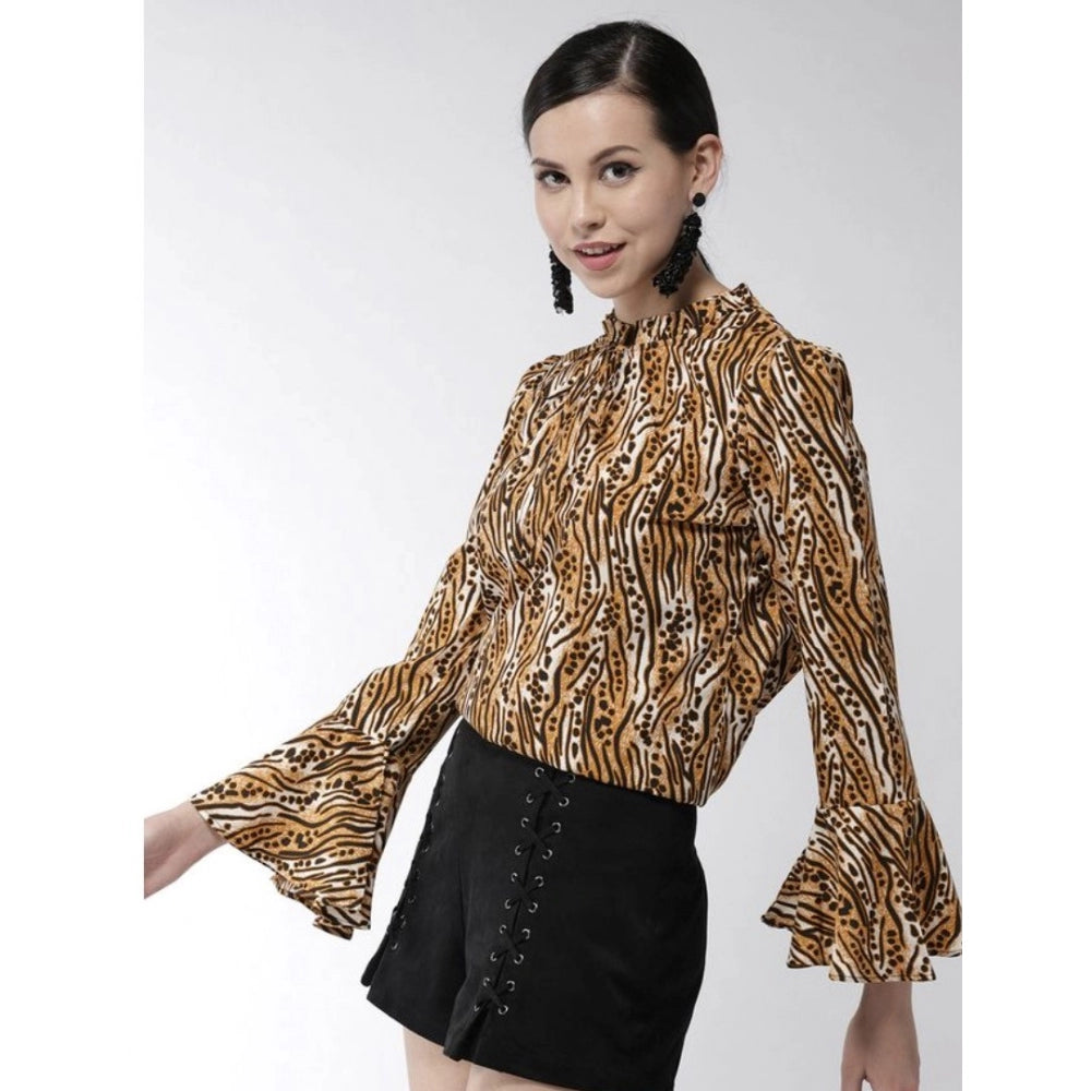 Women's Printed Bell Sleeve Top — Orange - Black