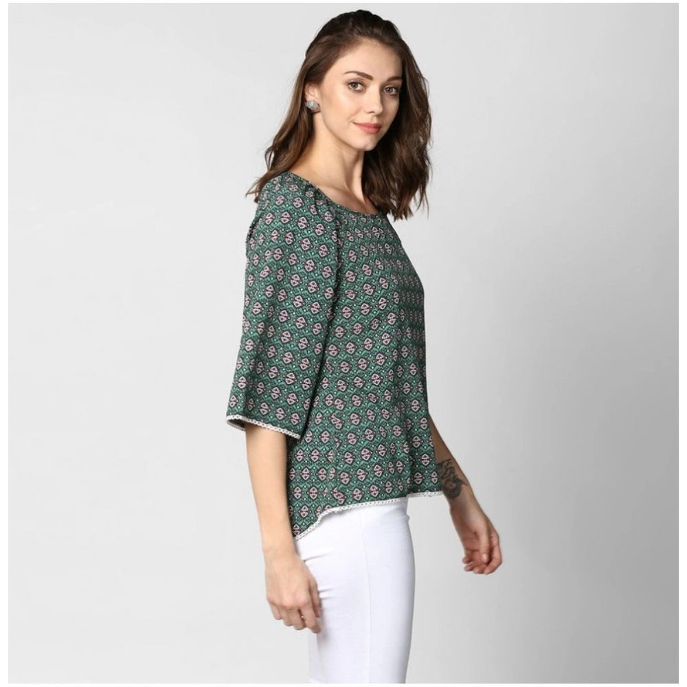 Women's Printed 3-4th Sleeves Top — Green · 31_L