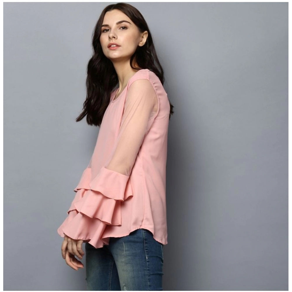 Women's Solid Tier Sleeve Top — Pink