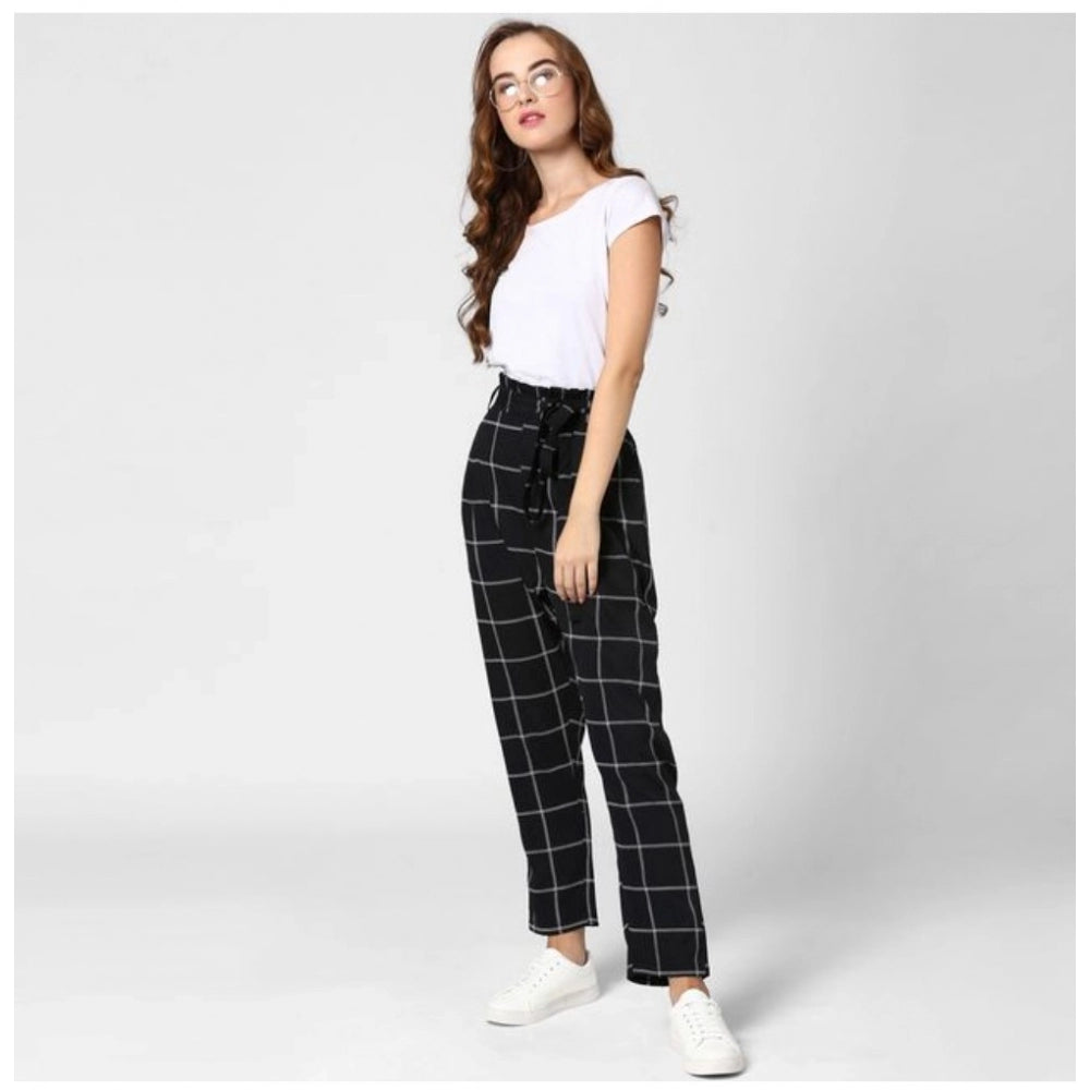Women's Checkered Elasticated Trousers — Black - White