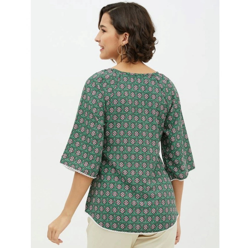 Women's Printed 3-4th Sleeves Top — Green · 56_L