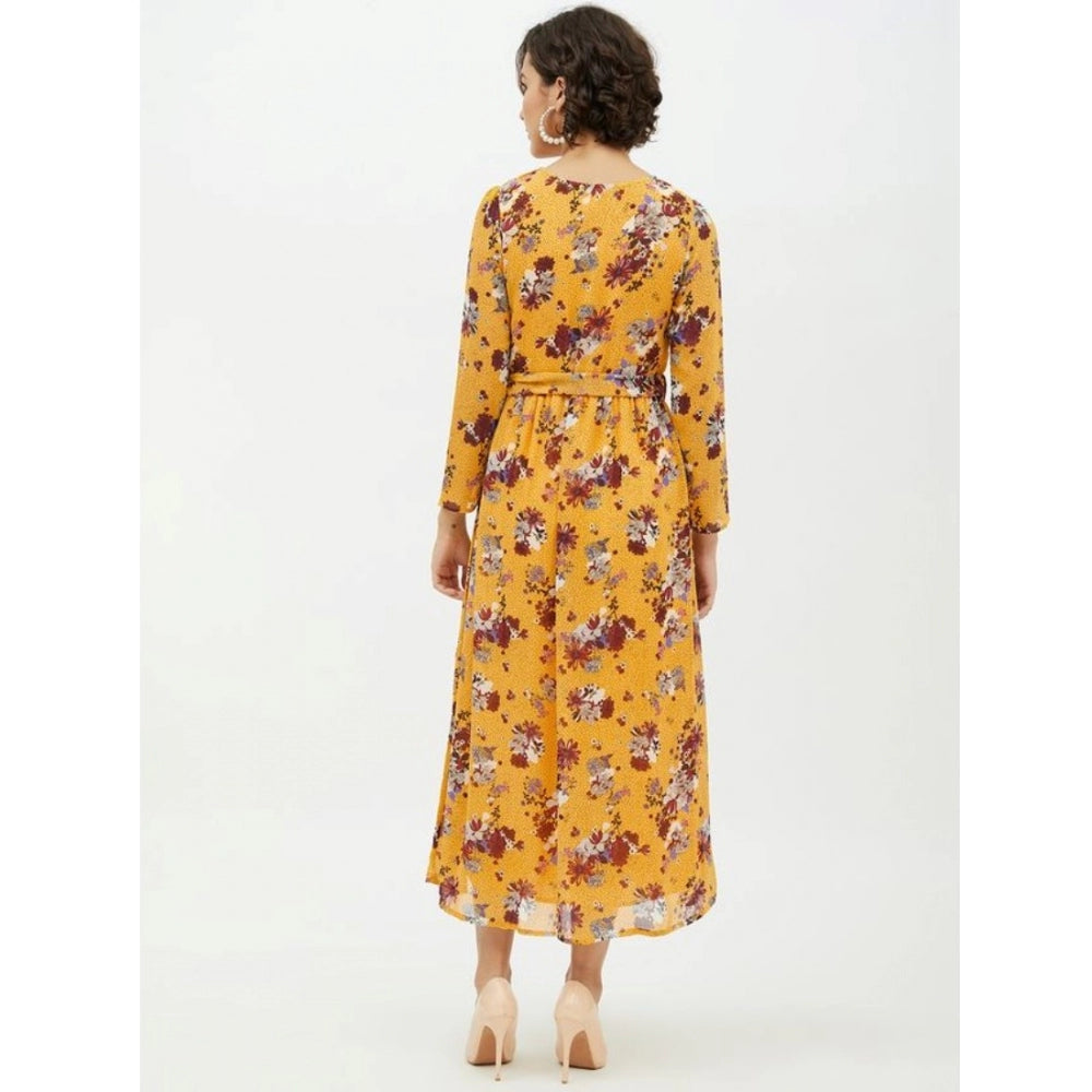 Women's Floral Long Sleeves Calf-Length Dress