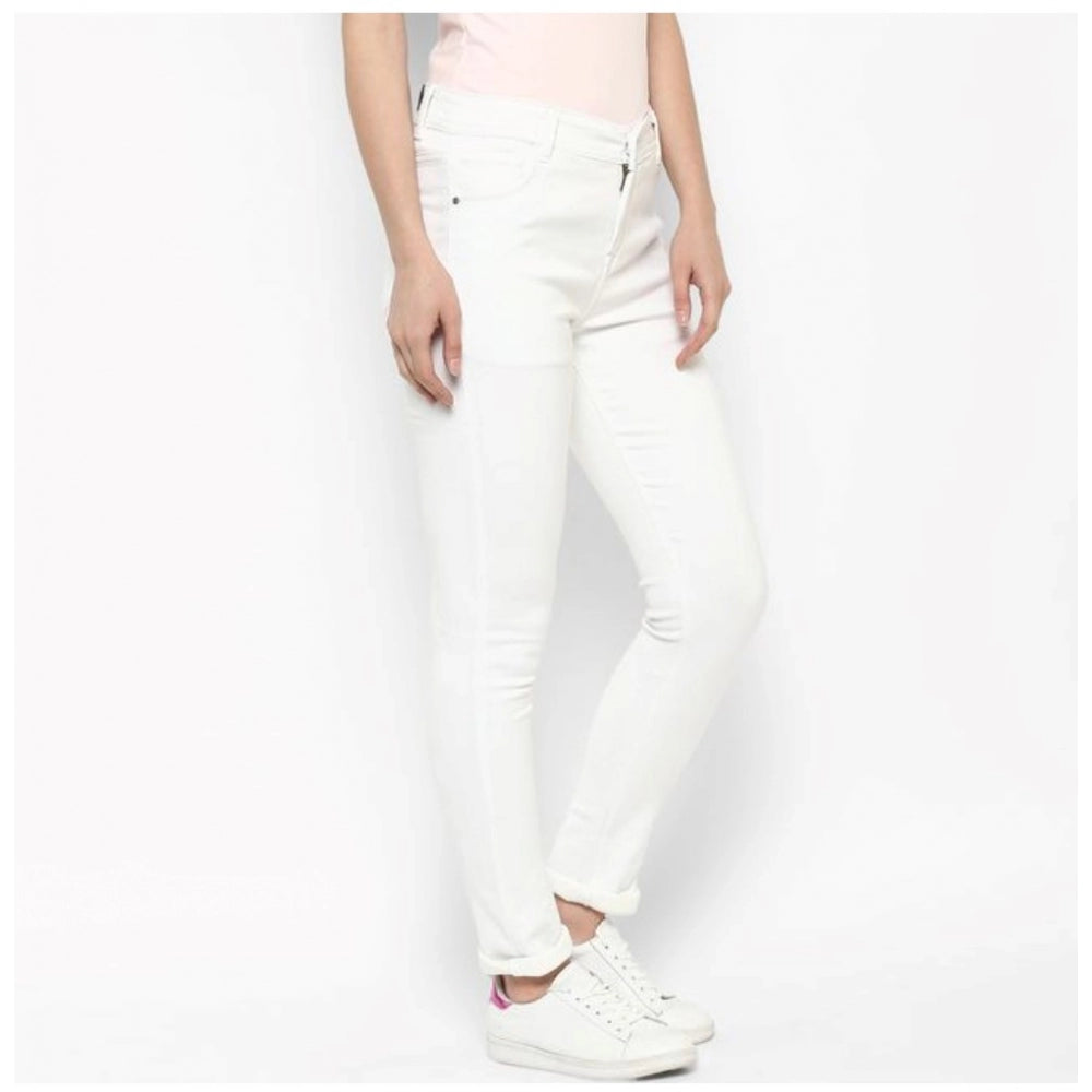 Women's Denim Solid Buttoned Jeans — White