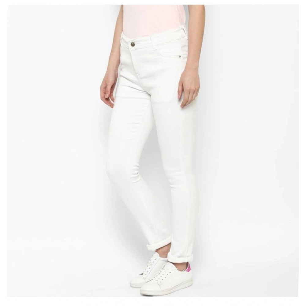 Women's Denim Solid Buttoned Jeans — White