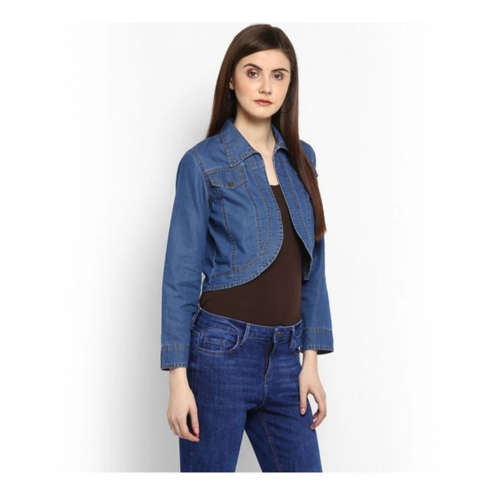 Women's Denim Solid 3-4th Sleeves Shrug — Blue · 51_L