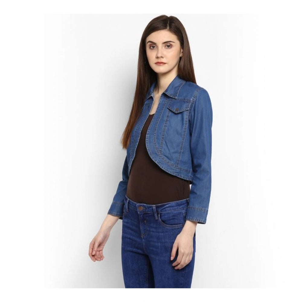 Women's Denim Solid 3-4th Sleeves Shrug — Blue · 51_L