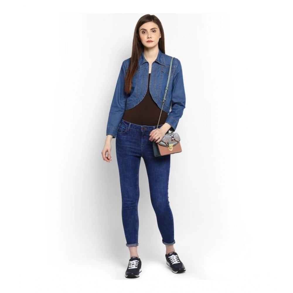 Women's Denim Solid 3-4th Sleeves Shrug — Blue · 51_L