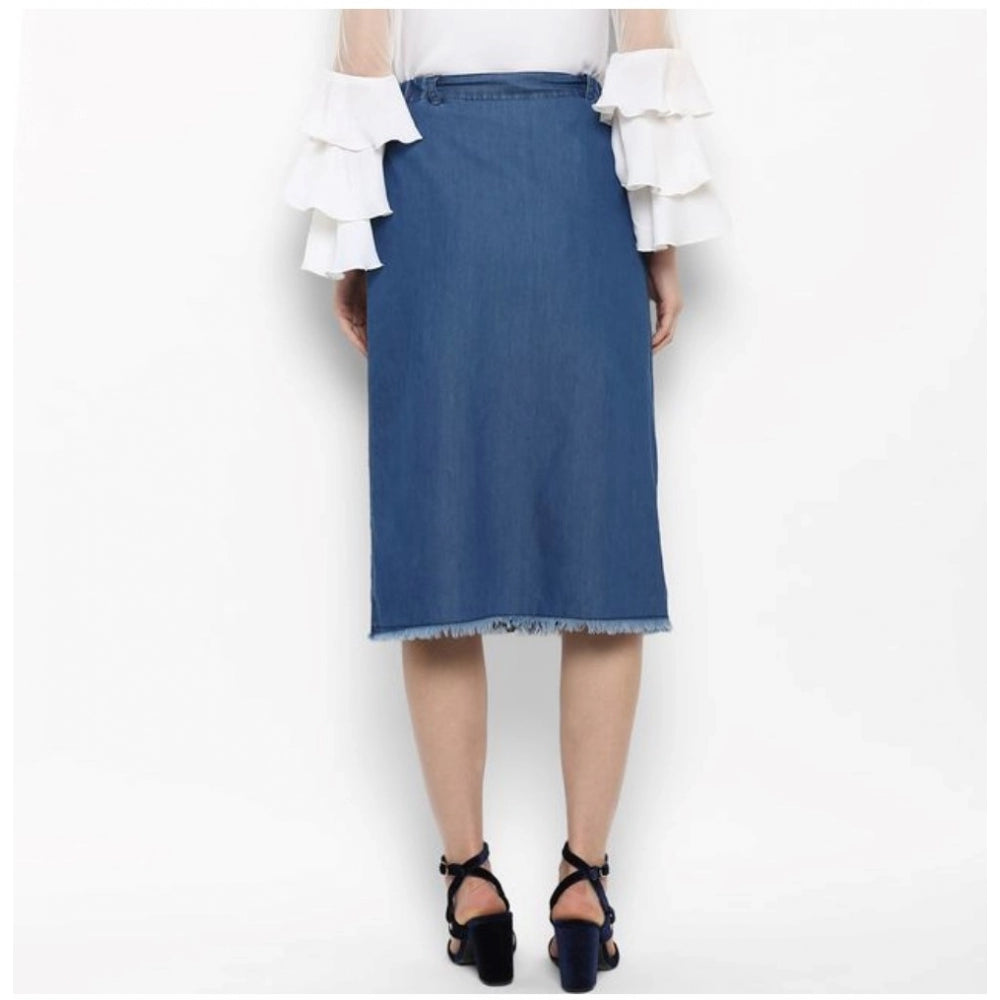 Women's Denim Washed Buttoned Skirt — Blue · 79_L