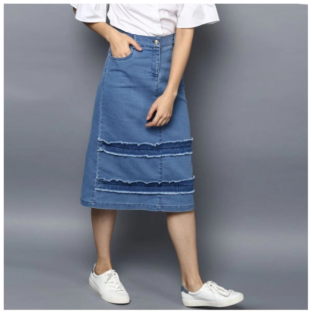 Women's Denim Washed Buttoned Skirt — Blue · 78_L
