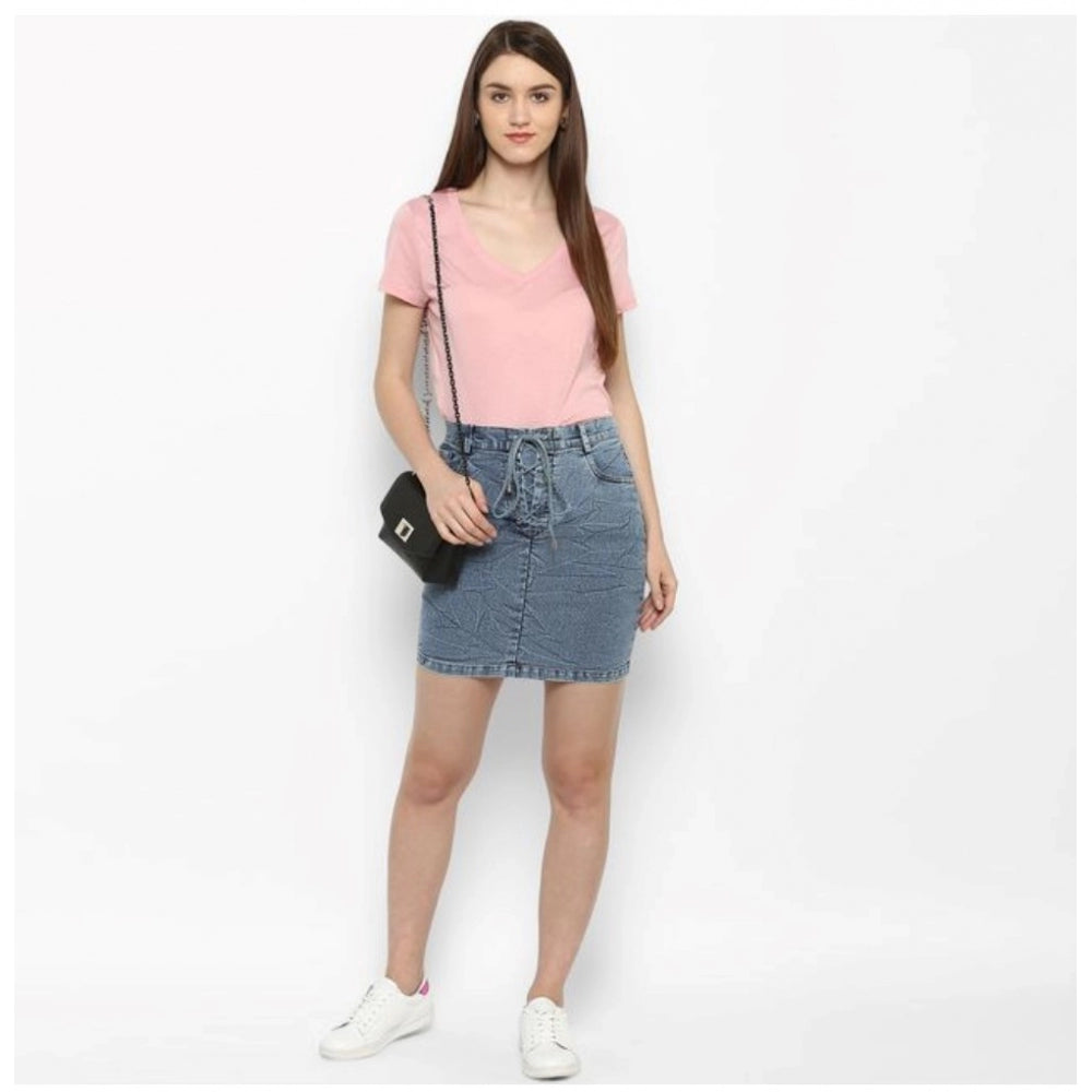 Women's Denim Draw String Buttoned Skirt — Blue