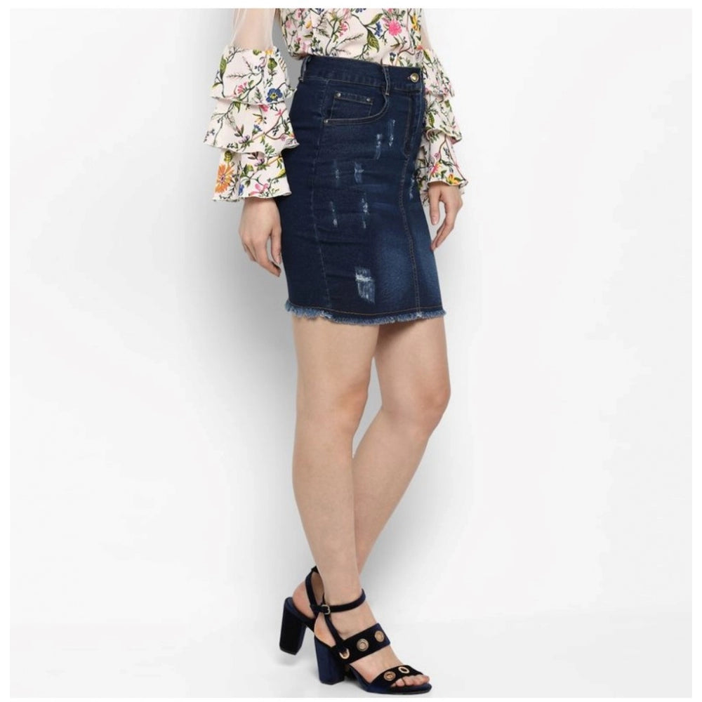 Women's Denim Distressed Buttoned Skirt — Blue