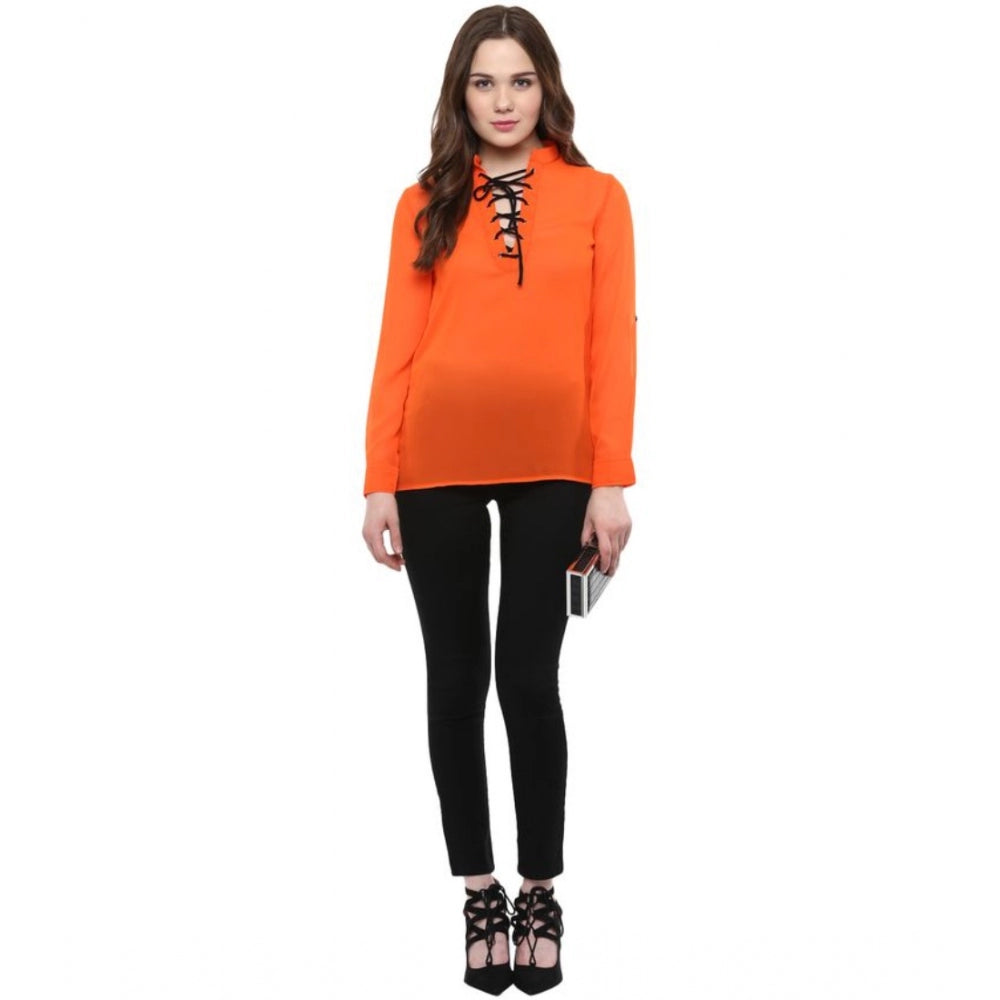 Women's Solid Long Sleeves Regular Top — Orange