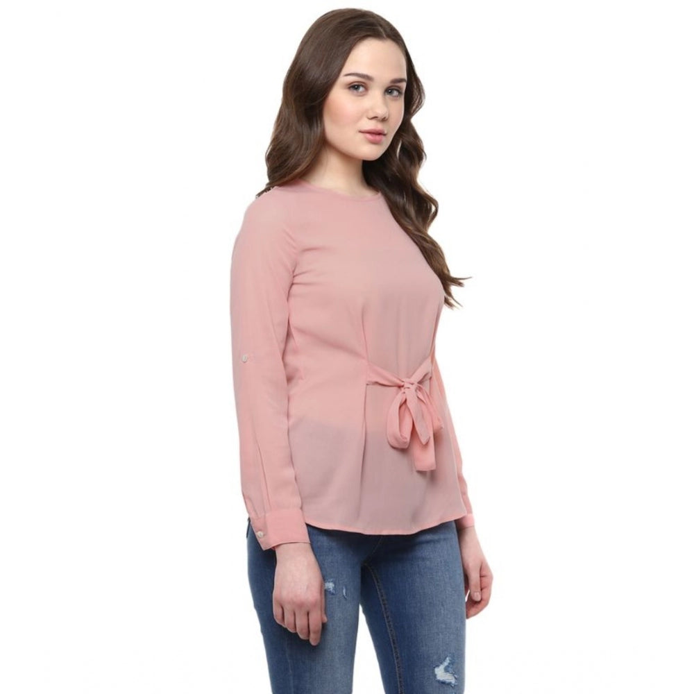 Women's Solid Long Sleeves Regular Top — Pink