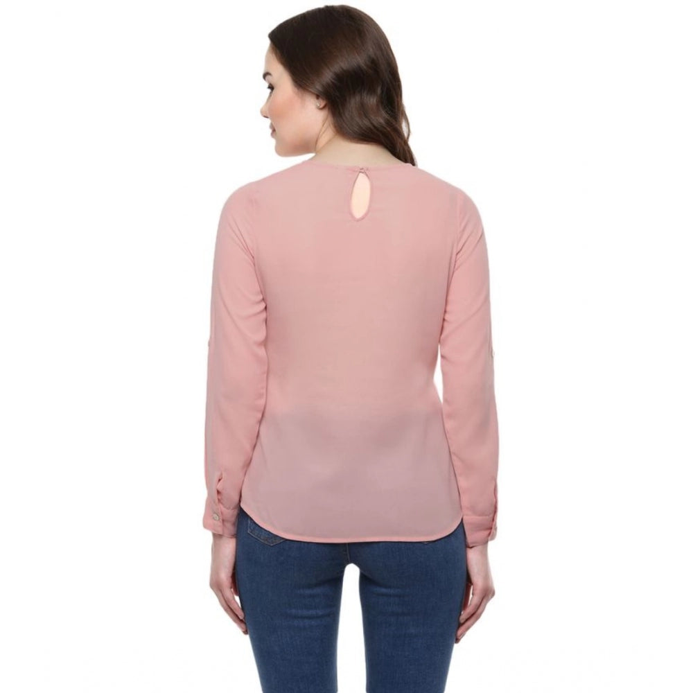 Women's Solid Long Sleeves Regular Top — Pink