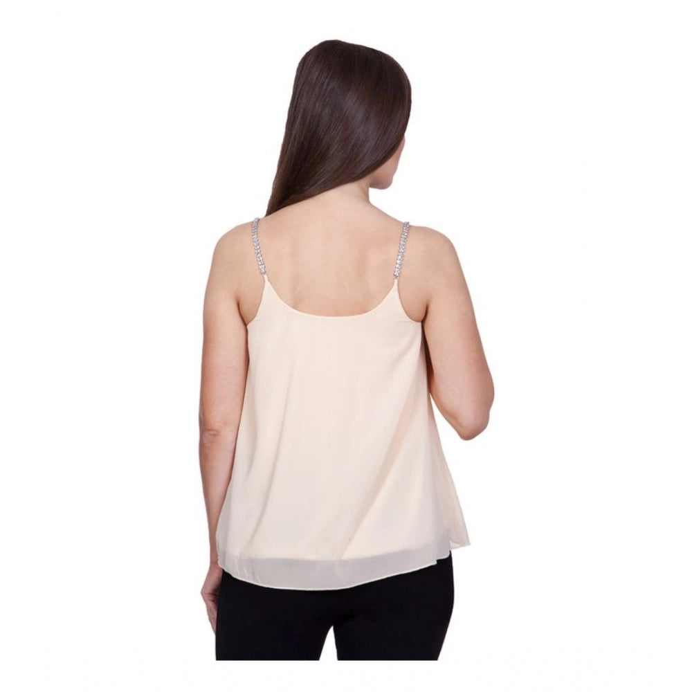 Women's Solid Shoulder Straps Regular Top — Beige