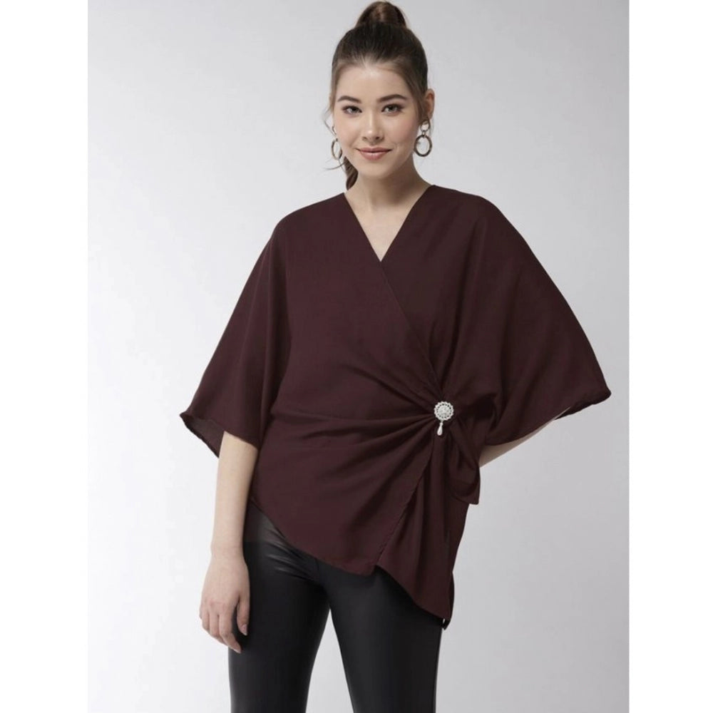 Women's Solid Cape Sleeve Top — Maroon
