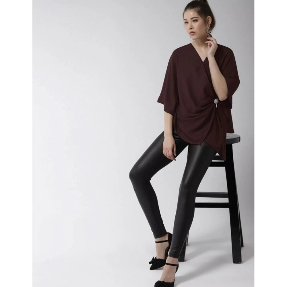 Women's Solid Cape Sleeve Top — Maroon
