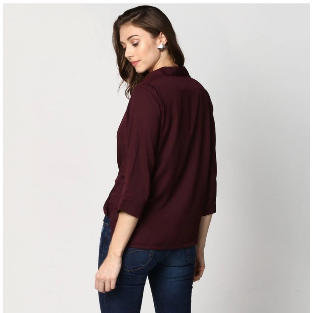 Women's Solid 3-4th Sleeves Top — Maroon