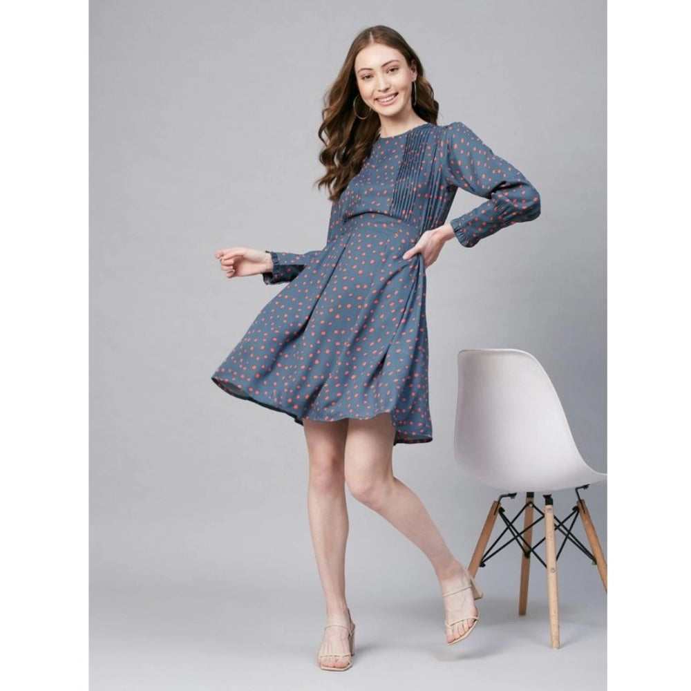 Women's Polka Long Sleeves Above Knee Dress — Grey - Coral