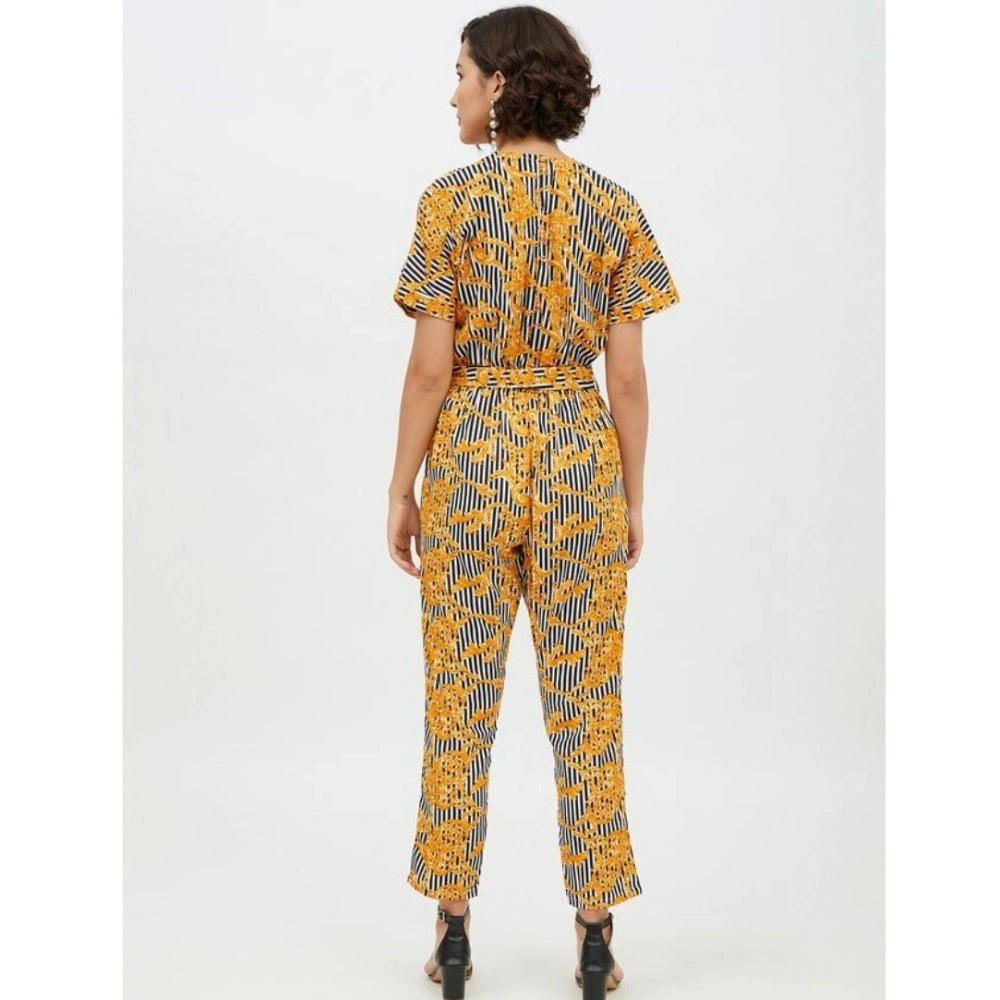 Women's Printed Half Sleeve Long Jumpsuit — Yellow