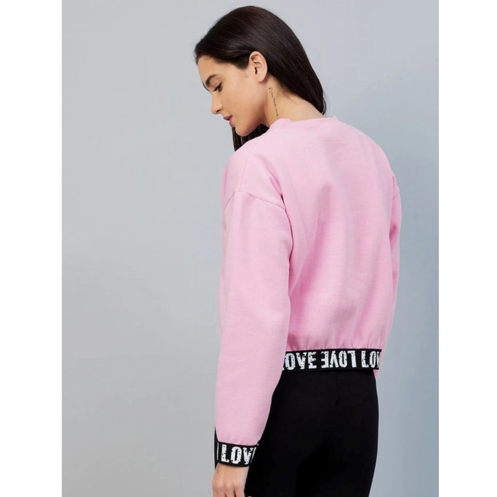 Women's Fleece Solid Long Sleeves Sweatshirt — Pink