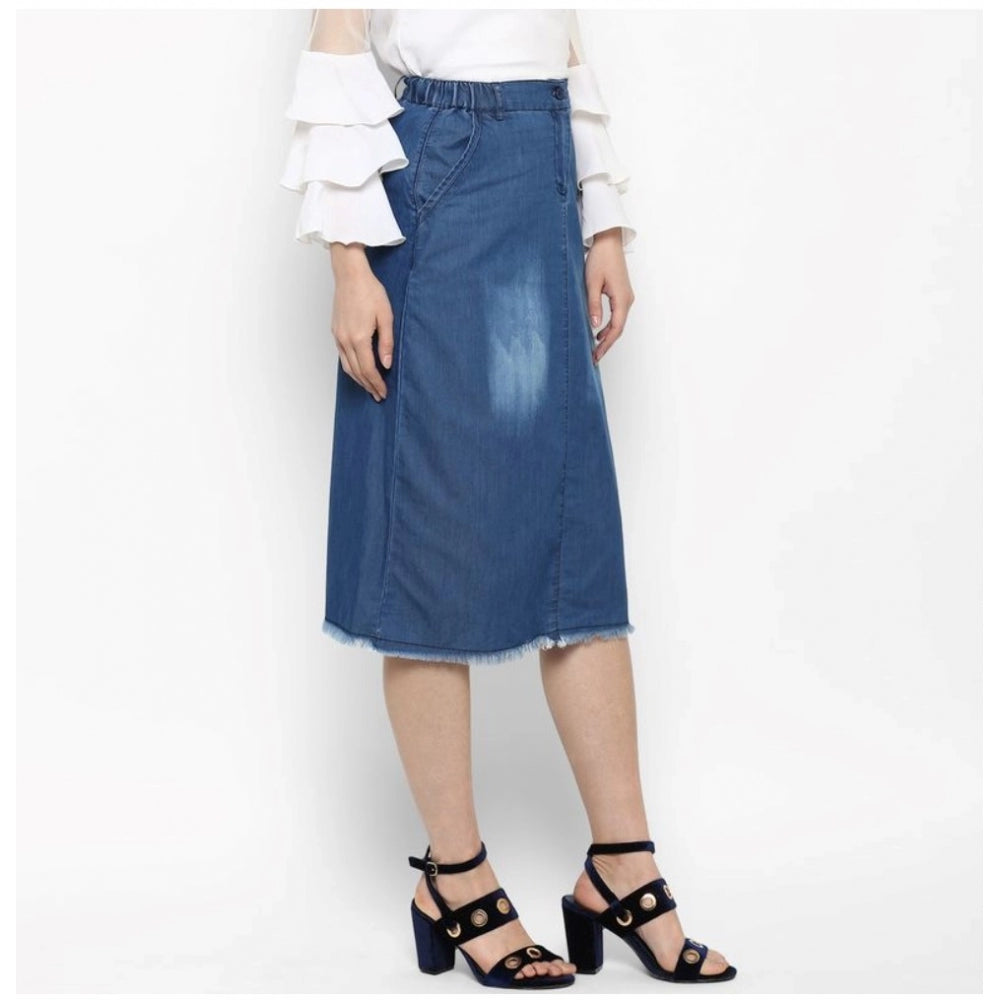 Women's Denim Washed Buttoned Skirt — Blue · 79_L