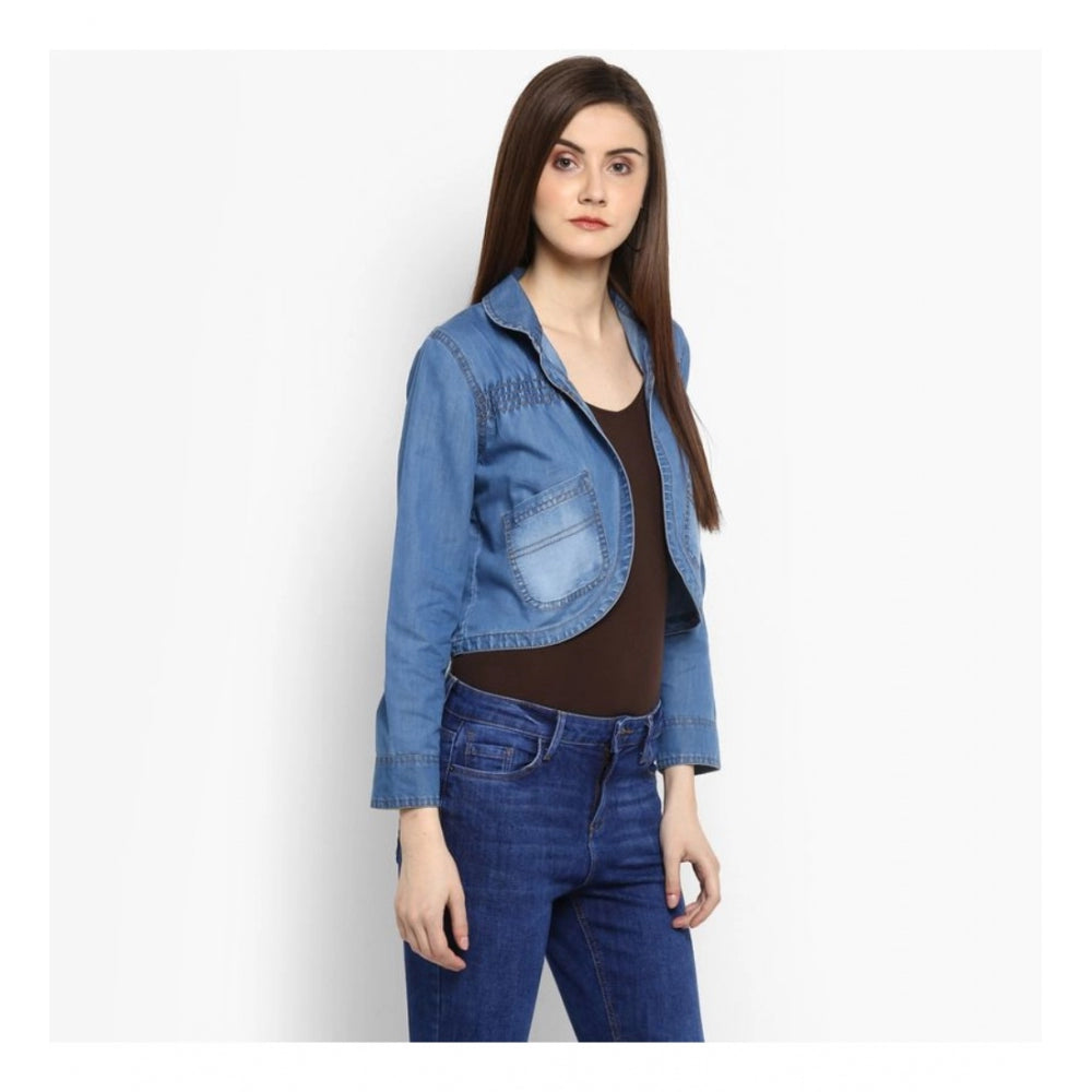 Women's Denim Smocking 3-4th Sleeves Shrug — Blue